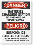 SmartSign by Lyle S-6034-PL-14"Danger: Batteries Charging Station No Smoking" Plastic Sign, Bilingual, 14" x 10", Black/Red on White