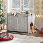 YITAHOME Cat Litter Box Enclosure with Soft Litter Mat, Hidden Litter Box Furniture Large Handwoven Rattan Cat House with Support Bars for Living Room, Bedroom, Balcony (Grey)