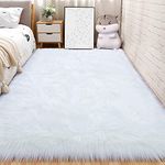 HEQUN Non-Slip Faux Fur Rug, Fluffy Rug, Shaggy Rugs,Faux Sheepskin Rugs Floor Carpet for Bedrooms Living Room Kids Rooms Decor (White, 75 X 120 CM Square)