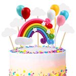 OSDUE Happy Birthday Cake Toppers, Rainbow Balloon Cloud Theme Party Decorations, Rainbow Balloon Figures Happy Birthday Banner Cake Decors, for Kids Boy Girl, Birthday Shower Party Supplies