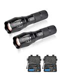 Reka Twin Pack Super Bright Pocket LED Torch Set | Torches | Rechargeable Battery | USB Charger | 2000 Lumens | Zoom in/Out | Water Resistant | Carry Case | Belt Holster