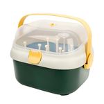 Baby Bottle Storage Box Portable Large Capacity Baby Bottle Drying Rack Easy-Carry Handle Baby Bottle Holder With Lid Cover Anti-Dust Protection For Baby At Home Kitchen Travel Outdoors (Green)