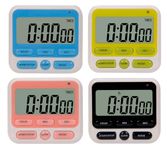 24-Hours Digital Kitchen Timer, Upgraded 12-Hour Display Clock, Big Digits, Loud Alarm, Magnetic Backing Stand, Count-Up & Count Down, Kids Timers for Cooking Baking Classroom Teachers Games(4 Pack)