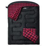 POEPORE Double Sleeping Bag Flannel for Adults with 2 Pillows 2 Person Sleeping Bags Camping XXL Queen Size Two Person Sleeping Bag for Cold Weather