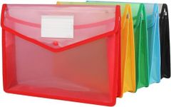 SHIVOM Virgin Transparent Poly Plastic Document Button Bag File Folder for A4 Size (Set of 5, Multicolor)