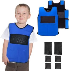 Weighted Vest for Kids with Autism, Sensory Compression Vest with ADHD, Spd Mood, and Processing Disorders, Including 6 Removable Weights (Small, Blue)