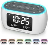 Buffbee Bedside Alarm Clock Radio with 7 Color Night Light,Dual Alarm, Snooze, Dimmer, USB Charger, Nap Timer, Digital Alarm Clock with FM Radio, Auto-Off Timer,Mains Powered with Battery Backup-White