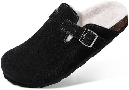 KIDMI Women's Fur Lined Suede Clogs Fuzzy Cork Footbed Mules Slip On Winter Potato Shoes, Black 40 (Size 8.5-9)