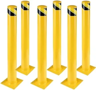 Safety Bollard 6 Packs, 42 Inch Height Parking Bollard Post, 4.5 Inch Diameter, Yellow Safety Steel Bollard Post with 24 Anchor Bolts, for Traffic Control, Driveway Barrier, Parking Pole