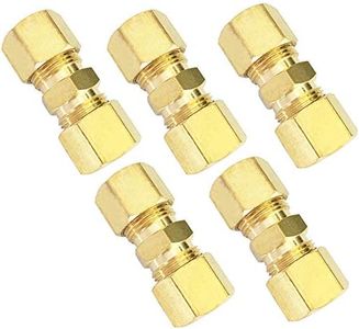 Brass Compression Tube Fitting, Union, 1/4" OD x 1/4" OD, 5pcs