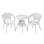 DEVOKO 3 Pieces Patio Furniture Set, Wicker Outdoor Chairs and Coffee Table for Balcony, HDPE Rattan Bistro Table Set for Lawn, Garden, Backyard (White)