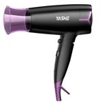 YASHE Travel Hairdryer with Folding Handle, 1700W Fast Drying Blow Dryer with 1 Concentrator, Dual Heat & Speed Settings, Cool Shot Button, Lightweight & Compact Design, Hang Loop, Black/Purple