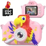 GREENKINDER Kids Camera, Parrot Toddler Digital Camera for Ages 3-12 Boys Girls, Christmas Birthday Gifts, Selfie 1080P Camera for 3 4 5 6 7 8 9 Years Old Toys Pink