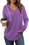 Womens Long Sleeve Tops Pink Striped Shirt Women Sweatshirt Casual Fall Tunic Tops Womens Fall Fashion 2024 Hoodies Stripe Rose Blue XL