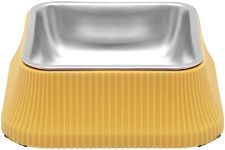 BELLE VOUS Yellow Stainless Steel Dog Food Bowl - 550ml/18.5oz Raised Feeding Bowl - Non-Slip & Non-Spill Pet Food/Water Bowl - Small-Large Cats/Dogs