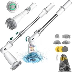 Quntis Electric Spin Scrubber, Power Shower Scrubber Cordless Cleaning Brush 6 Replaceable Brush Heads, 2 Speeds, Adjustable Detachable Handle, IPX7 Waterproof Bathroom Scrubber Tub Tile Floor