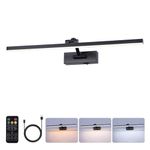 Battery Operated Picture Light with Remote,Wireless Dimmable Art Lights for Paintings Rechargeable Gallery Light Artwork Lighting for Canvas, Portrait (Black,23.6 Inch)