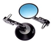 Motorcycle Bar End Mirrors Convex Rear Side View Wing for 22mm 7/8 inch Motorbike Hollow Handlebars 360° Rotatable Easy Fit