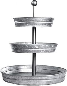 GetSet2Save Vintage Galvanized 3 Tier Serving Tray Rustic Country Farmhouse Kitchen, one size, Silver