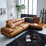 FURNY Aldora Leatherette 4 Seater RHS L Shape Sofa Set (Tan-Black)