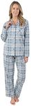 Patricia Lingerie Women's Premium Soft Cotton Flannel Print Long Sleeve Buttoned Pajama 2 Piece Set (Blue Plaid, X-Large)