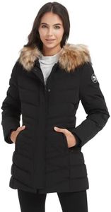 Molemsx Down Coat For Women, Women's Warm Winter Parka Down Coats with Removable Fur Hood Puffer Jacket Shell Snowboarding Coats for Cold Weather Black S-Regular