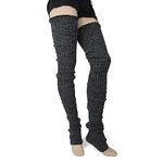 Foot Traffic Women's Cable-Knit Leg Warmers, Warm & Long Footless Thigh-Highs, Charcoal Super Long, Super Long