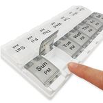 DSYSC Pill Boxes 7 Day 2 Times a Day with Opening Push Button, 7 Day Pill Box Organiser, Weekly Tablet Organiser Boxes 7 Day AM and PM, Medication Organizer Case for Vitamins (Grey White)