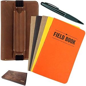 Excello Global Products Handcrafted Stitched Leather Journal Notebook Cover Gift Set: Includes Pen & 5 Field Notebook Journals, Compatible with Field Notes and Moleskine Cahier Notebook