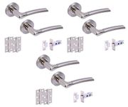 HANDLEZONE® 3 Sets Ursa Internal Door Handles on Rose Lever Latch Packs with 75mm Ball Bearing Hinges and 76mm Latches - Dual Polished/Satin Nickel