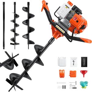 2-Stroke 63CC Gas Powered Auger Post Hole Digger with 6"/8" Auger Bits& Ext