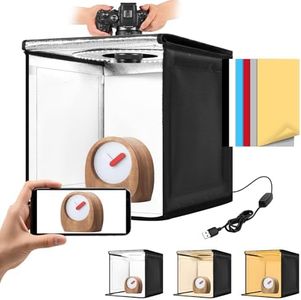 Photo Light Box, 10/12/16 Inch Photography Light Box with CRI>95 120 Light Beads. Dimmable Shooting Tent Kit with White Light Warm Ligh. 6 Color Backdrops Photo Booth for Studio Display Small Item.﻿