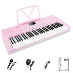 Vangoa Piano Keyboard 61 Mini Keys Portable Music Keyboard for Beginners with Microphone, 3 Teaching Modes, 350 Tones, 350 Rhythms, 30 Demos, Pink