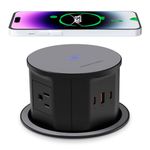 ANNQUAN 4.75" Pop Up Outlet with 65W USB-C,15W Wireless Charger,4 Outlets,3 USB Ports,Pop Up Countertop Receptacle Outlet for Home Office Kitchen