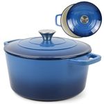 Andrew James Elegant and Durable Enamel-Coated Cast Iron 5L Casserole Dish: No-Seasoning Required, Effortless Maintenance, Superior Heat Retention, Perfect for Gourmet Cooking (Blue)