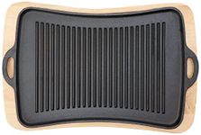 Jim Beam JB0206 Cast Iron Fajita Pan with Wooden Trivet, Pre-Seasoned Ideal for Barbecuing a Camping, Large, Black