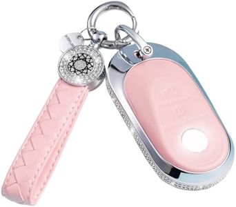 SHANGHONG Compatible with Mercedes Key Fob Cover with Keychain Leather Crystal 360 Degree Protection Key Shell Case for 2020-2022 Mercedes Benz S-Class G-Class E-Class (Pink)