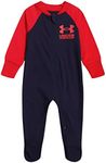 Under Armour baby-boys Coverall Footie, Zip-up Closure, Logo & Printed Designs, Midnight Navy Raglan, 6-9 Months