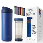 VIVA Recharge Travel French Press Coffee Maker & Insulated Leak Proof Tea Mug, 16 oz / 460 ml, Blue