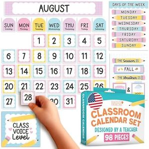 Classroom Calendar Set Bulletin Board Decor – School Calendar for Classroom Elementary, Pastel Bulletin Board Decorations, Kindergarten & Preschool Calendar Bulletin Board Set for Classroom Decor
