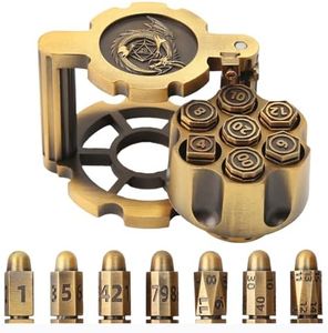 DICEEVIL Bullet Dice, Revolver Bullet Metal Dice Set with Spinning Revolver Cylinder Container & Seven Polyhedron Dices for DND, Warhammer 40K, Pathfinder, Sci-Fi, War, Crime Theme Tabletop Games