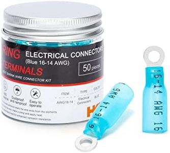 HKS 50 PCS Ring Terminals #6 Blue 16-14 AWG - M3.5 - Electrical Connectors - Heat Shrink Wire Connector Kit - Tinned Red Copper - Automotive Marine Ring Connectors - Waterproof and Insulated