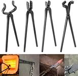 Blacksmith Forging Tools Knife Making Tongs Set Fire Tongs Anvil Blacksmithing Tongs Forge Tools Includes V-Bit Bolt Tongs, Wolf Jaw Tongs, Flat Tongs, Blade Tongs (Pack of 4)