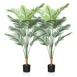 CROSOFMI Artificial Areca Palm Tree 4.8 Feet Fake Tropical Palm Plant,Perfect Faux Dypsis Lutescens Plants in Pot for Indoor Outdoor Home Office Garden Modern Decoration Housewarming Gift,2Pack