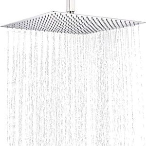 Drenky 16 pouces / 40 x 40 cm Carré fixe tête de douche en acier inoxydable miroir face à 180 ° rotatif puissant Haute pression Spray de pulvérisation de salle de bains salle de bains