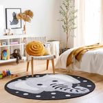 Hauteloom Kids Room, Nursery Round Area Rug - Outdoor Patio Safe - Animal Baby Elephant Playroom Carpet - Beige, Gray, Black, Cream - 7'10"