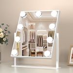Hollywood Makeup Vanity Mirror with Lights, LED Lighted Makeup Mirror with 9 Dimmable Bulbs and 3 Color Lighting Modes, Smart Touch Control, Plug in Cosmetic Light Up Mirror (White)