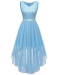 BeryLove Cocktail Homecoming Dresses 2024 Formal Wedding Guest Dresses Sleeveless Lace High Low Prom Dress, Tulle Sequin Lightblue, Medium