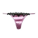 SilRiver Womens Silk Lace G-String Thong Panty, Sexy T-Back Underpants with Soft Satin Light Purple