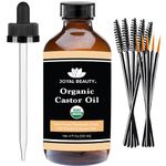 JOYAL BEAUTY Castor Oil USDA Certified Organic Cold Pressed Unrefined Hexane-free Glass Bottle 100% Pure. Lash Eyelashes Eyebrows Serum. 4OZ